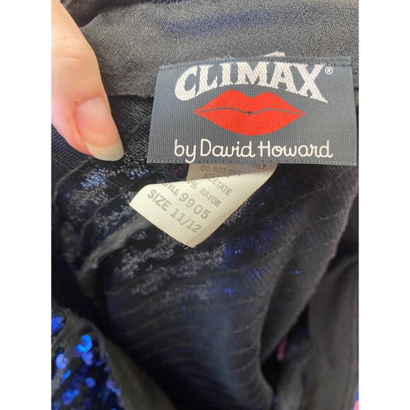 vintage 1980s metallic blue sequin one shoulder fitted gown by Climax, medium - Picture 2 of 10